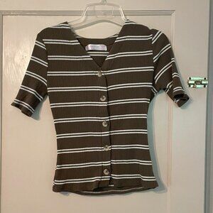 Dark Army Green & White Stripe Summer Top